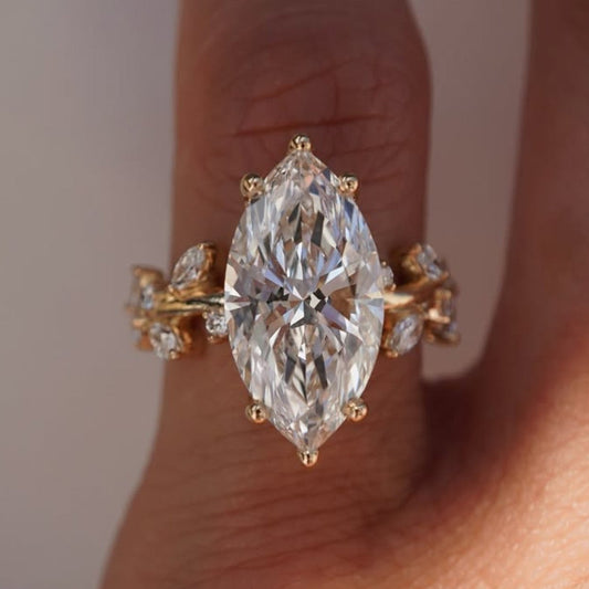 Vintage  Marquise Cut Moissanite Engagement Rings Art Deco Wedding Ring Nature Inspired Ring Floral Set Anniversary Ring