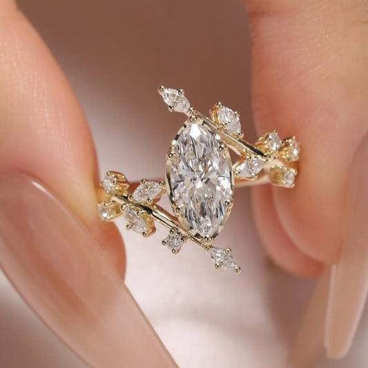 1.50 CT Floral Style  Marquise Cut Lab Grown Engagement Rings Vintage Art Deco  Wedding Rings Nature Inspired Ring Anniversary Ring