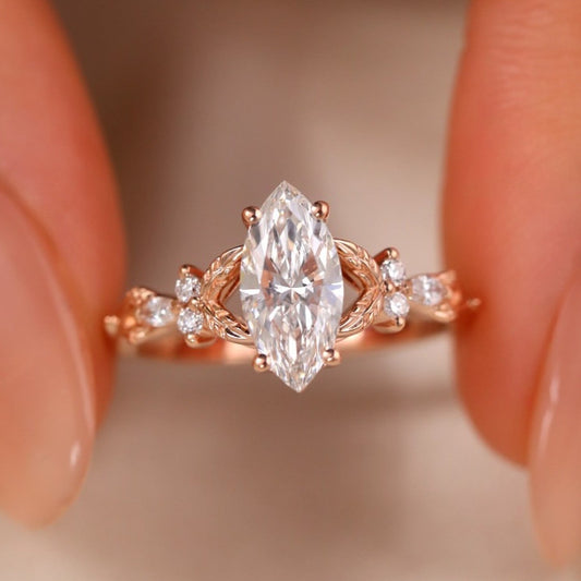 Marquise Cut Moissanite Engagement Ring Art deco  Wedding Ring