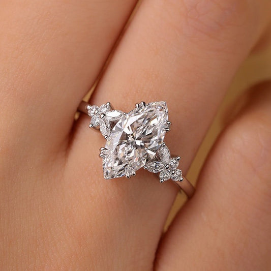 Marquise Art Deco Moissanite Engagement Ring Solid Gold Bridal Wedding Ring