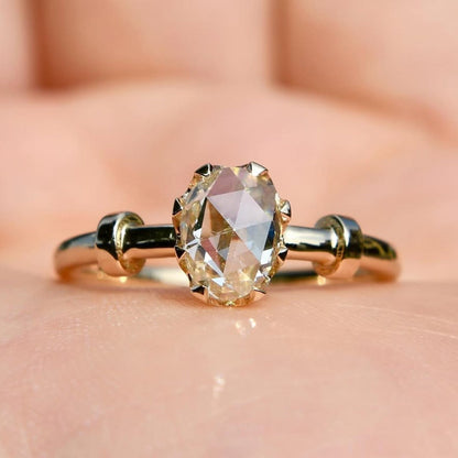 Oval Rose Cut Lab Grown Engagement Ring Solitaire Wedding Ring