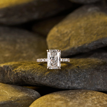 Radiant Cut Solitaire Lab Grown Diamond Engagement Ring with Pavé Diamond Band