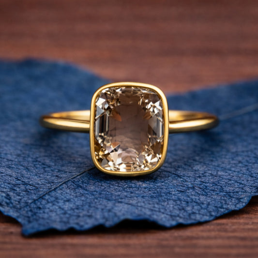 Old Mine Brown Elongated Cushion Engagement Ring Bezel Set Lab Grown Vintage Ring Wedding Ring Anniversary Ring