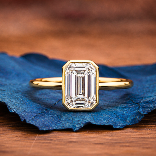 Bezel Set  Emerald Cut Lab Grown Engagement Ring  Solitaire Ring Wedding Ring Anniversary Rings For Women Promise Ring