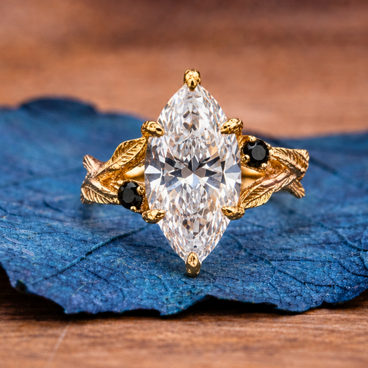 Vintage Marquise Cut Lab Grown Engagement Ring Twisted Band Art Deco Ring  Nature Inspired Wedding Ring Anniversary Ring
