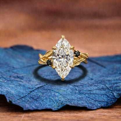 Vintage Marquise Cut Lab Grown Engagement Ring Twisted Band Art Deco Ring  Nature Inspired Wedding Ring Anniversary Ring