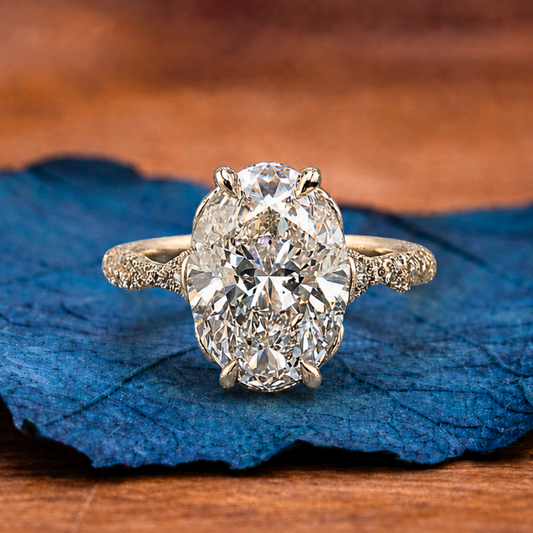 Oval Cut Lab Grown Diamond Engagement Ring with Twisted Pave Band