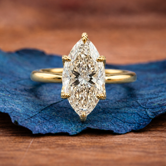 Marquise Cut Tulip Set Lab Grown Engagement Ring Solid Gold Solitaire Ring Wedding Rings For Women Anniversary Ring Promise Ring