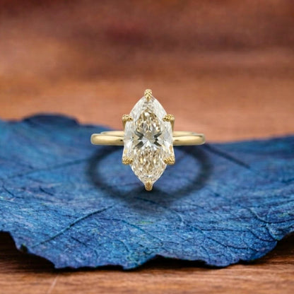 Marquise Cut Tulip Set Lab Grown Engagement Ring Solid Gold Solitaire Ring Wedding Rings For Women Anniversary Ring Promise Ring