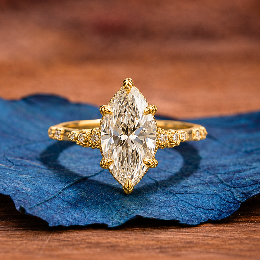 Marquise Lab Grown Cut Art Deco Engagement Ring Hidden Halo Gold Wedding Ring Anniversary Rings For Women Nature Inspired Ring