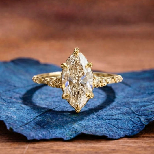 Marquise Cut Moissanite Art Deco Engagement Ring Hidden Halo Gold Wedding Ring Anniversary Rings For Women Nature Inspired Ring