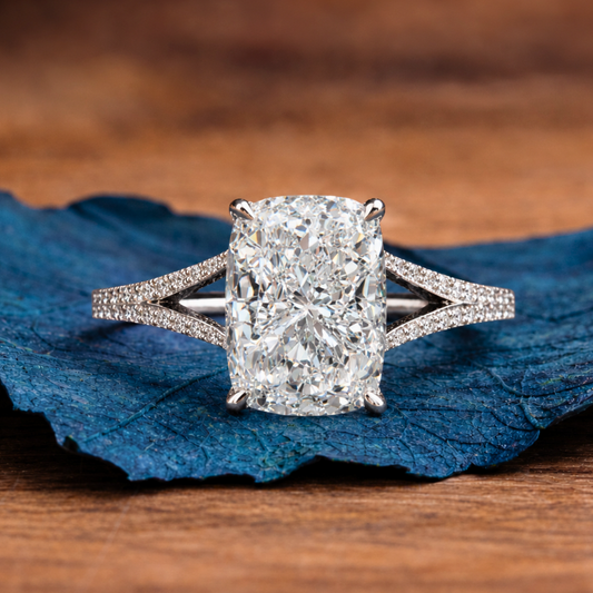 Elongated Cushion Split Shank Moissanite Engagement Ring Gold Wedding Anniversary Ring