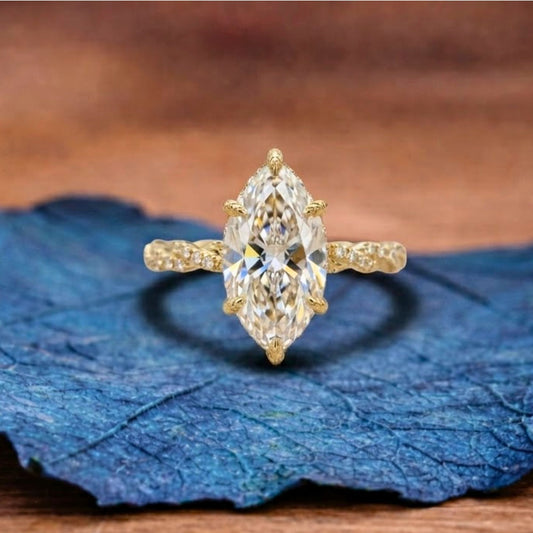 Twisted Band Marquise Cut Moissanite Engagement Ring Hidden Halo Ring Wedding Rings For Women Anniversary Gift For Her