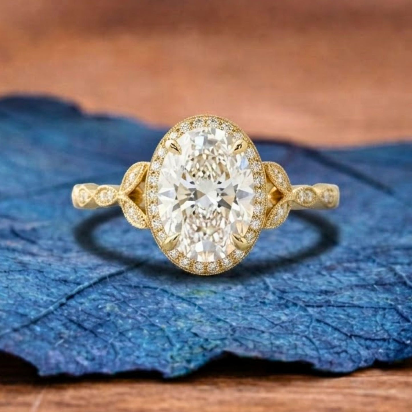 oval cut moissanite diamond ring halo set twisted band ring