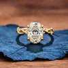 Oval Cut Vintage lab Grown Ring Twisted Band Oval Engagement Ring Hidden Halo Ring Gold Nature Inspired Ring Wedding Ring For Her