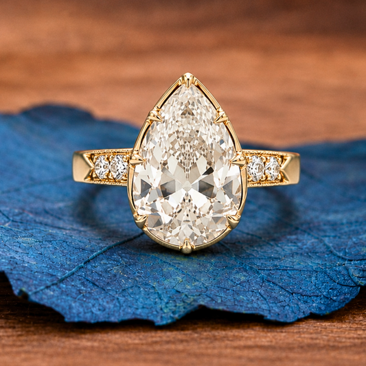 Old Mine Pear Cut Engagement Ring Pear Vintage Lab Grown Diamond Ring  Gold Wedding Ring Teardrop Ring Anniversary Rings For Women