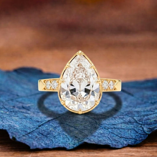Old Mine Pear Cut Engagement Ring Pear Vintage Moissanite Diamond Ring Gold Wedding Ring Teardrop Ring Anniversary Rings For Women