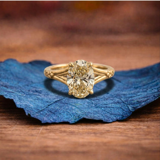Oval Cut Lab Grown Engagement Ring Solid Gold Solitaire Wedding Ring