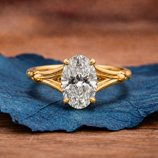 Oval Cut Moissanite Engagement Ring Solid Gold Solitaire Wedding Ring