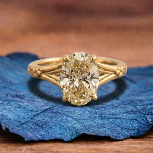 Oval Cut Lab Grown Engagement Ring Solid Gold Solitaire Wedding Ring