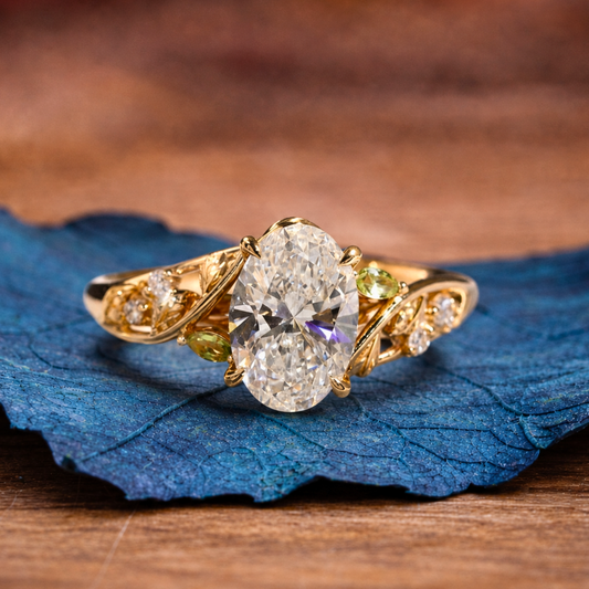 Vintage Oval Engagement Ring Oval Art Deco Lab Grown Ring Solid Gold Nature Inspired Ring Wedding Rings For Women Anniversary Ring