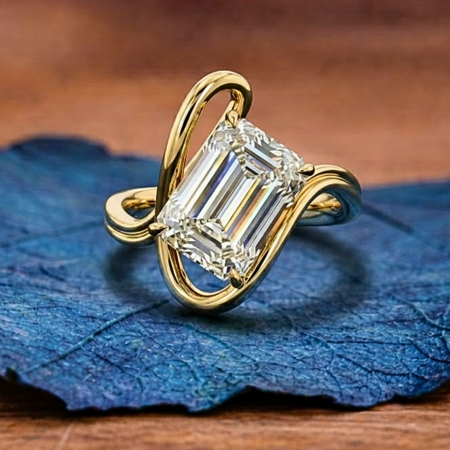 emerald moissanite engagement ring curve band  gold wedding anniversary ring
