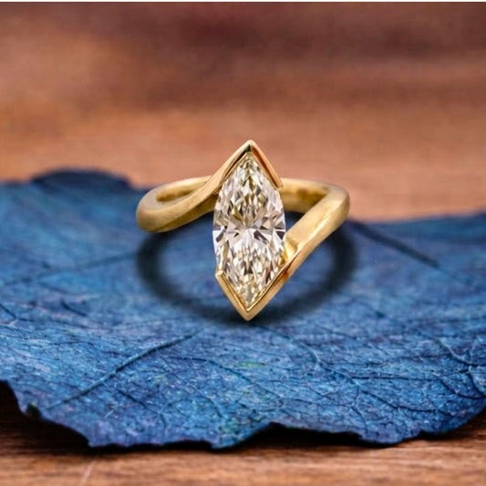 Half Bezel Set Marquise Cut Engagement Ring Bypass Lab Grown Ring Solid Gold Wedding Ring Anniversary Rings For Women Promise Ring