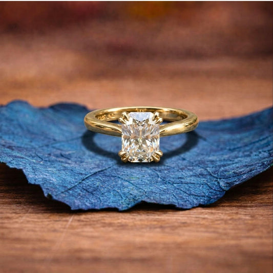 Old Mine Elongated Cushion Lab Grown Engagement Ring Vintage Double Claw Prong Ring Tulip Set Solid Gold Wedding Rings For Women