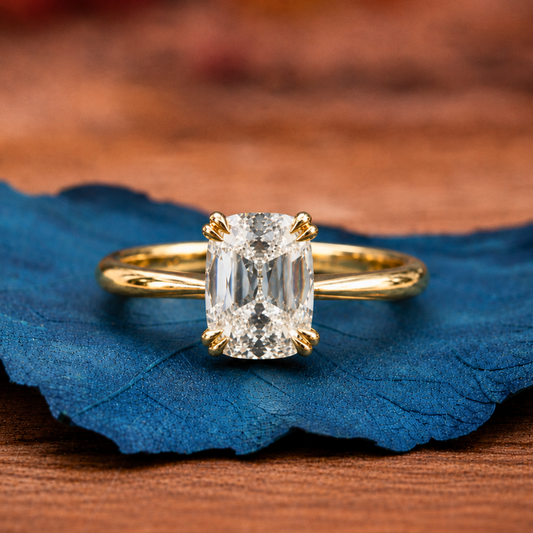 Old Mine Elongated Cushion Lab Grown Engagement Ring Vintage Double Claw Prong Ring Tulip Set Solid Gold Wedding Rings For Women