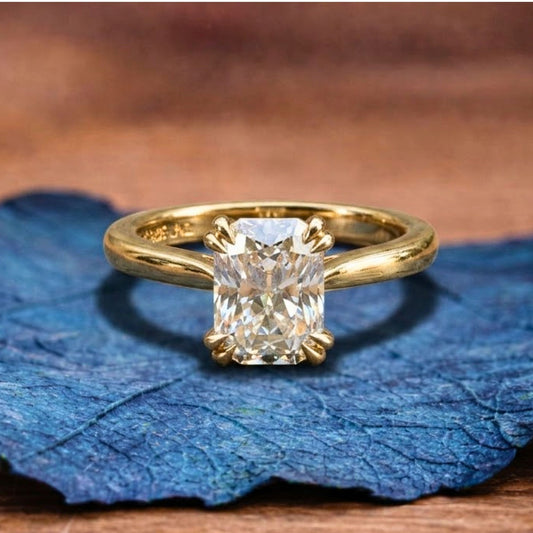 Old Mine Elongated Cushion Lab Grown Engagement Ring Vintage Double Claw Prong Ring Tulip Set Solid Gold Wedding Rings For Women