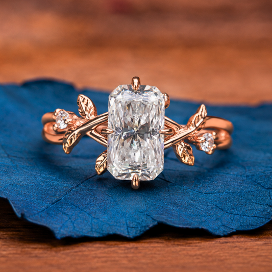 Art Deco Radiant Lab Grown Engagement Ring Vintage Gold Wedding Ring Floral Set Anniversary Rings For Women Nature Inspired Ring