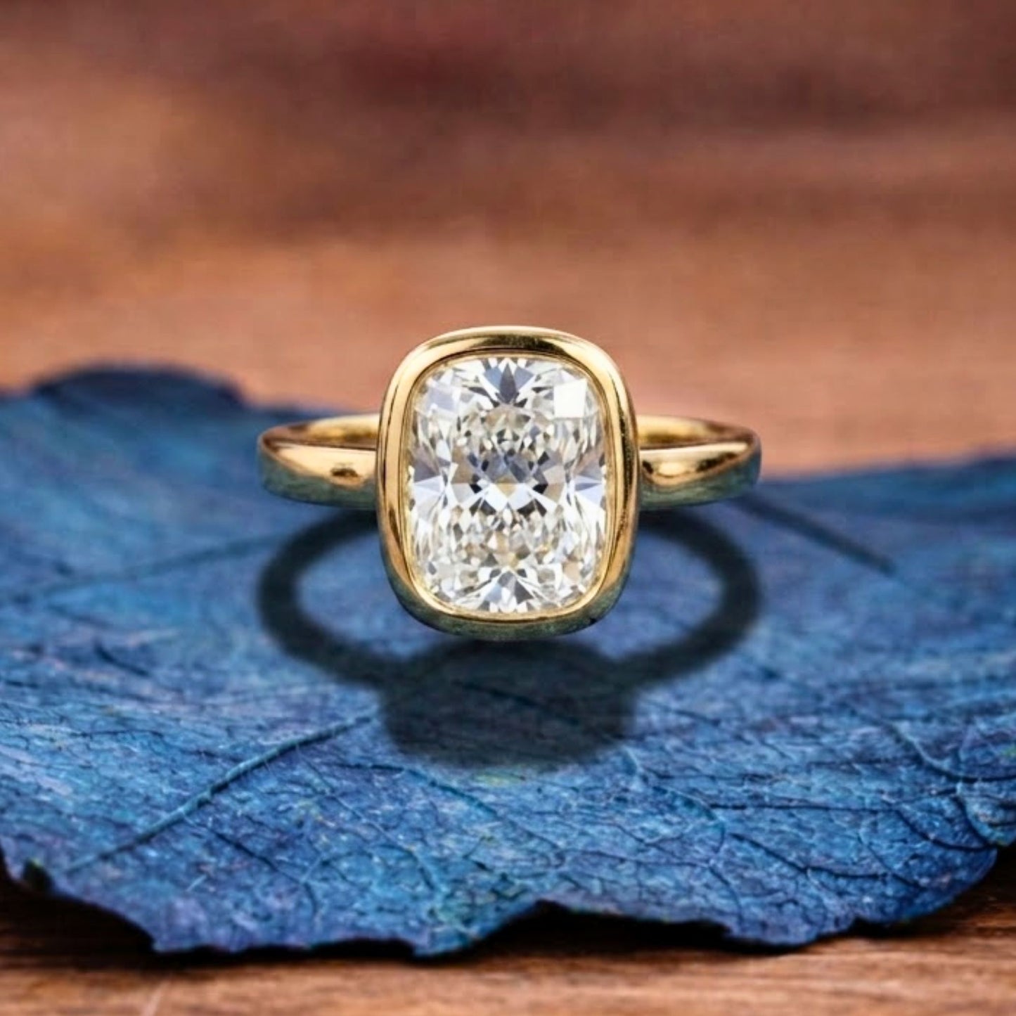bezel set elongated cushion cut lab grown engagement cushion ring solid gold solitaire wedding ring anniversary ring for women