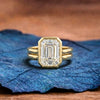 Bezel Set Emerald Cut Moissanite Engagement Ring Set Gold Bridal Set Solitaire Ring With Matching Band Wedding Ring Set For Women