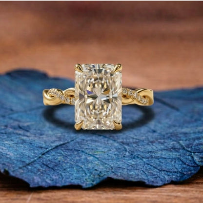 Tulip Set Radiant Cut Twisted Band Moissanite Engagement Ring Hidden Halo Solid Gold Wedding Ring Anniversary Rings For Women