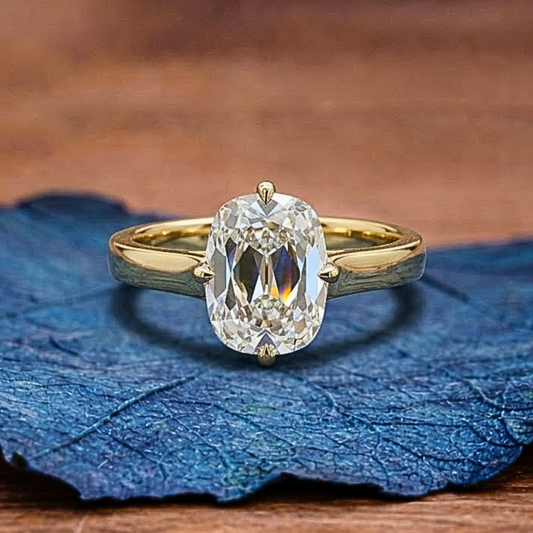 Old Mine  Elongated Cushion Antique Moissanite Engagement Ring Unique  Gold Wedding Ring