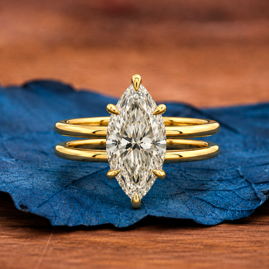 Double Band Marquise Cut Lab Grown Engagement Ring Hidden Halo Solid Gold Wedding Ring Solitaire Ring Anniversary Rings For Women