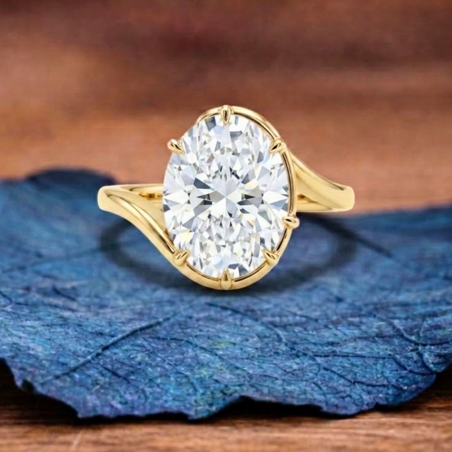 half bezel set  oval cut lab grown engagement ring curve band solitaire ring wedding ring anniversary rings for women