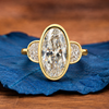 Bezel Set Elongated Oval Cut Engagement Ring Three Stone  Oval Lab Grown Ring  Past Present Future Ring Wedding Rings For Her