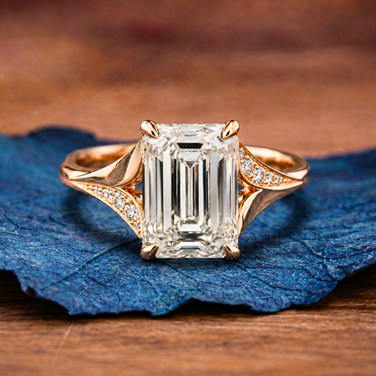 Emerald Cut Lab Grown Engagement Ring Split Shank Hidden Halo Ring  Wedding Ring Anniversary Ring For Women Gift For Her