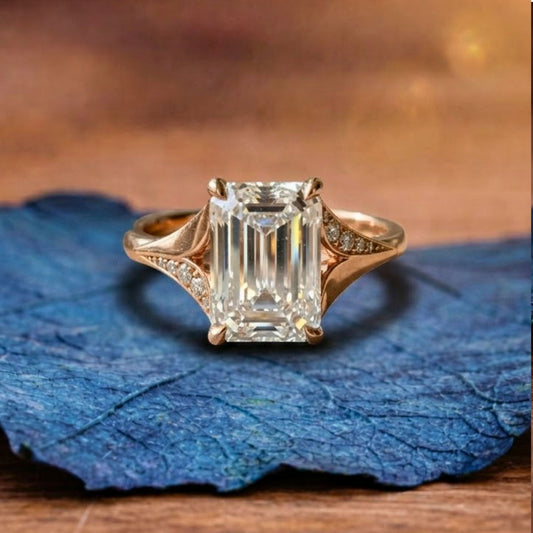 Emerald Cut Moissanite Engagement Ring Split Shank Hidden Halo Ring  Wedding Ring Anniversary Ring For Women Gift For