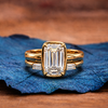 Lab Grown  Emerald Cut Engagement Ring Set Bezel Set Emerald Lab Diamond With Wedding Ring Set For Women
