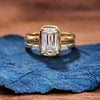 Lab Grown  Emerald Cut Engagement Ring Set Bezel Set Emerald Lab Diamond With Wedding Ring Set For Women