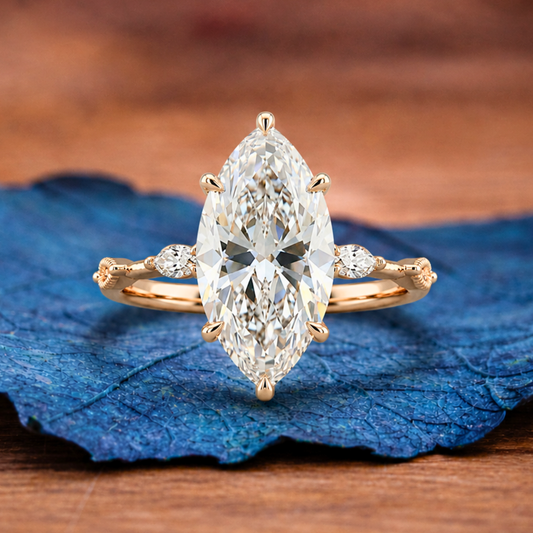 Marquise Cut Engagement Ring Distance Pave Lab Grown Ring  Wedding Rings For Women Solitaire Ring Anniversary Gift For Her