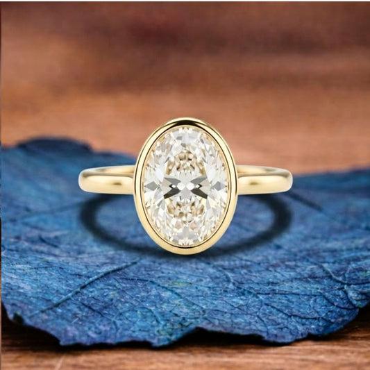 Bezel Set  Oval Cut Moissanite Engagement Ring  Wedding Ring Anniversary Ring For Women