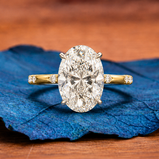 Oval Lab Grown Engagement Ring Hidden Halo Wedding Anniversary Ring