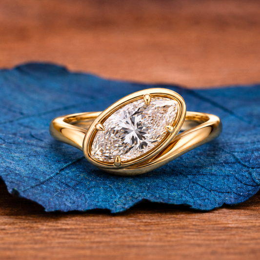 Bezel Set  Marquise Cut Engagement Ring East West Marquise Lab Grown Ring  Wedding Ring Horizontal Ring Anniversary Ring