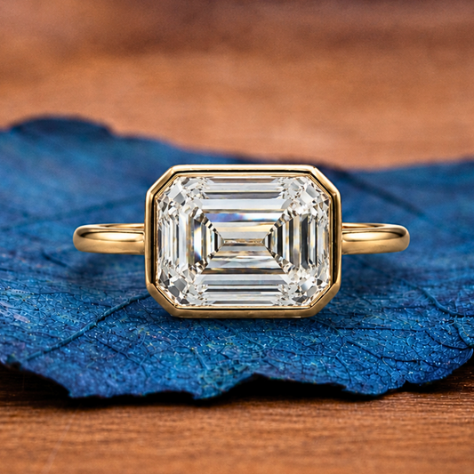 Bezel Set  Emerald Cut Lab Grown Engagement Rings Emerald East West Solitaire Ring  Wedding Ring Anniversary Ring For Her
