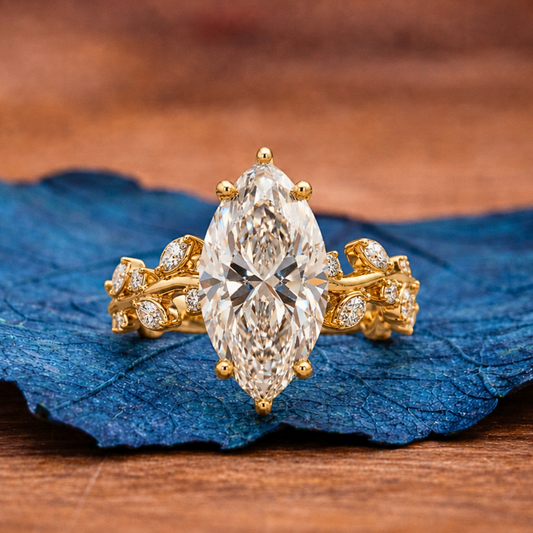 Vintage  Marquise Cut Lab Grown Engagement Rings Art Deco Wedding Ring Nature Inspired Ring Floral Set Anniversary Ring