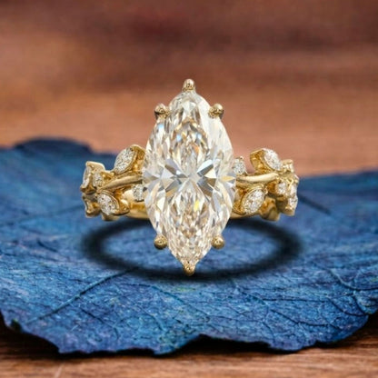 Vintage  Marquise Cut Lab Grown Engagement Rings Art Deco Wedding Ring Nature Inspired Ring Floral Set Anniversary Ring
