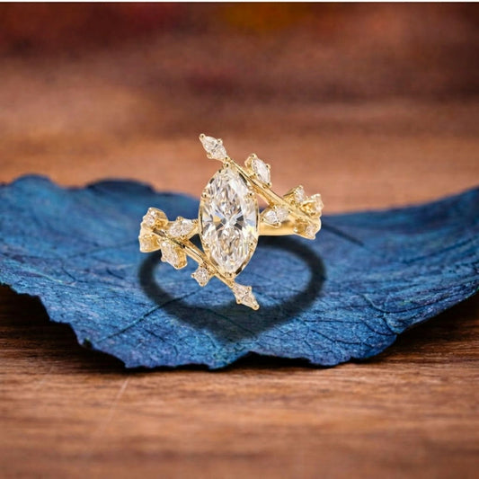 Floral Style  Marquise Cut Lab Grown Engagement Rings Vintage Art Deco  Wedding Rings Nature Inspired Ring Anniversary Ring